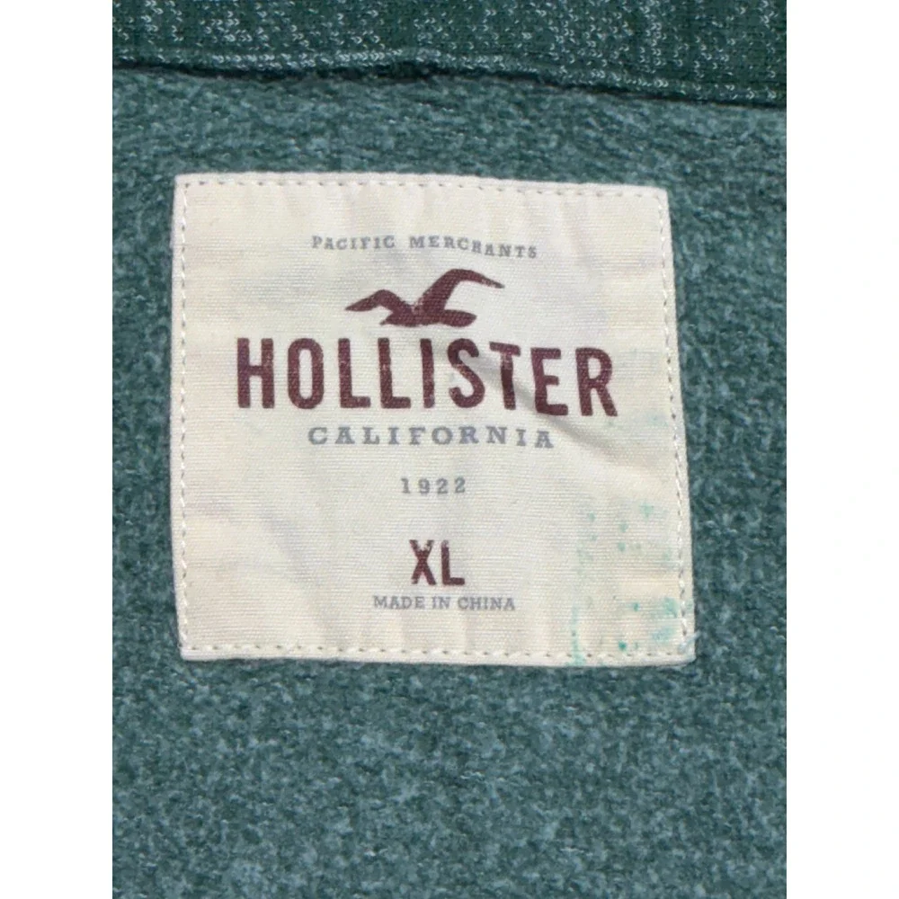 Y2K Hollister Mens Full Zip Hoodie Green Heather Marl Fleece Sweatshirt XL Logo